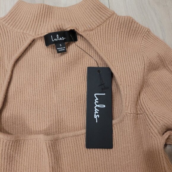 NWT LULUS | Above the Cut Tan Ribbed Long Sleeve Cutout Bodysuit | Sz. S - Picture 7 of 10